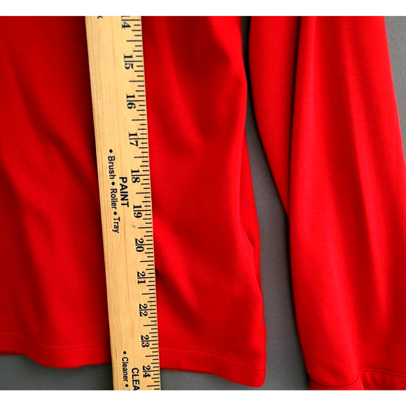 Lands End Henley Top Womens Large Red Ruffle 1/4 Buttons Long Sleeves Stretches - Picture 4 of 8